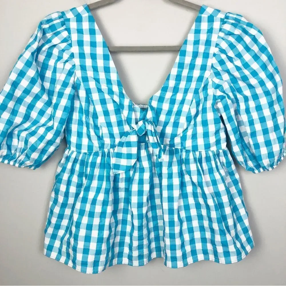 LILLY PULITZER | NEW Sarafina Turquoise Oasis Crinkle Gingham Top Women’s Size 4